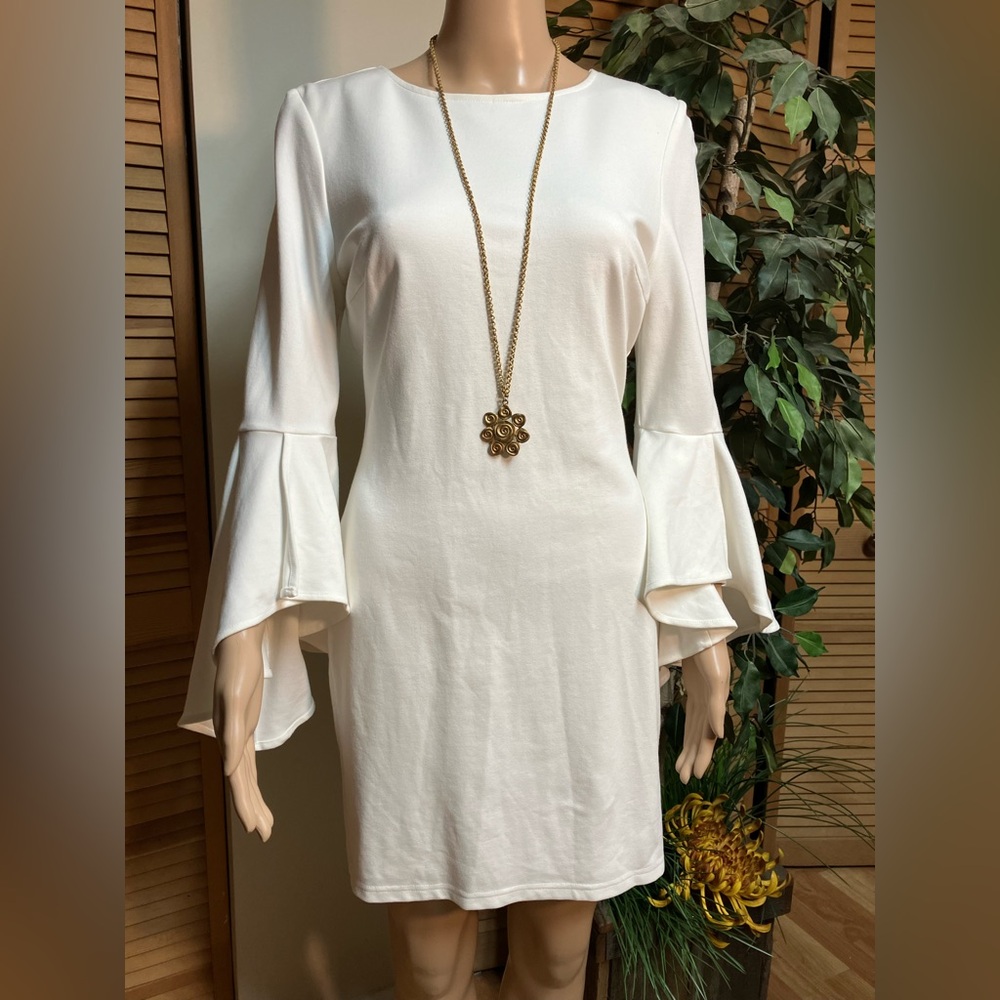 Lulu's Bodycon White Flared Sleeve Dress